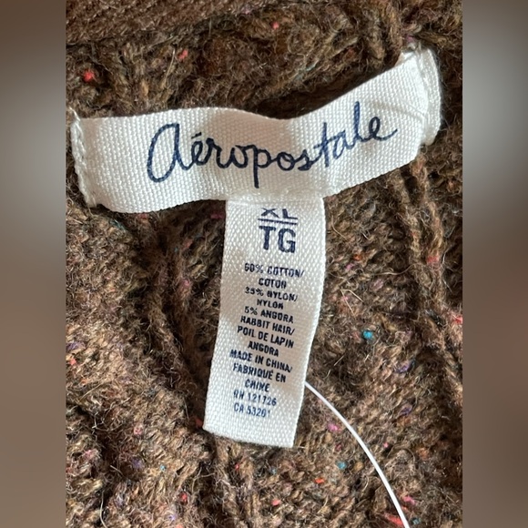 -Aeropostale Women’s Angora Blend Cable Knit Button-Up Cardigan Brown Size XL - Picture 6 of 7